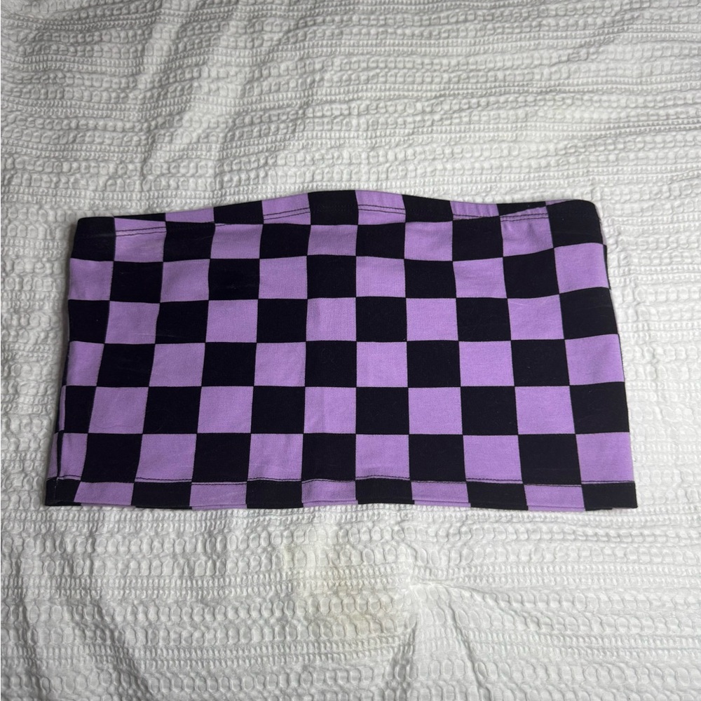 F21 Purple and Black Checkered Tube Top